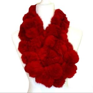 Rabbit Fur Scarf Genuine Red Long Soft